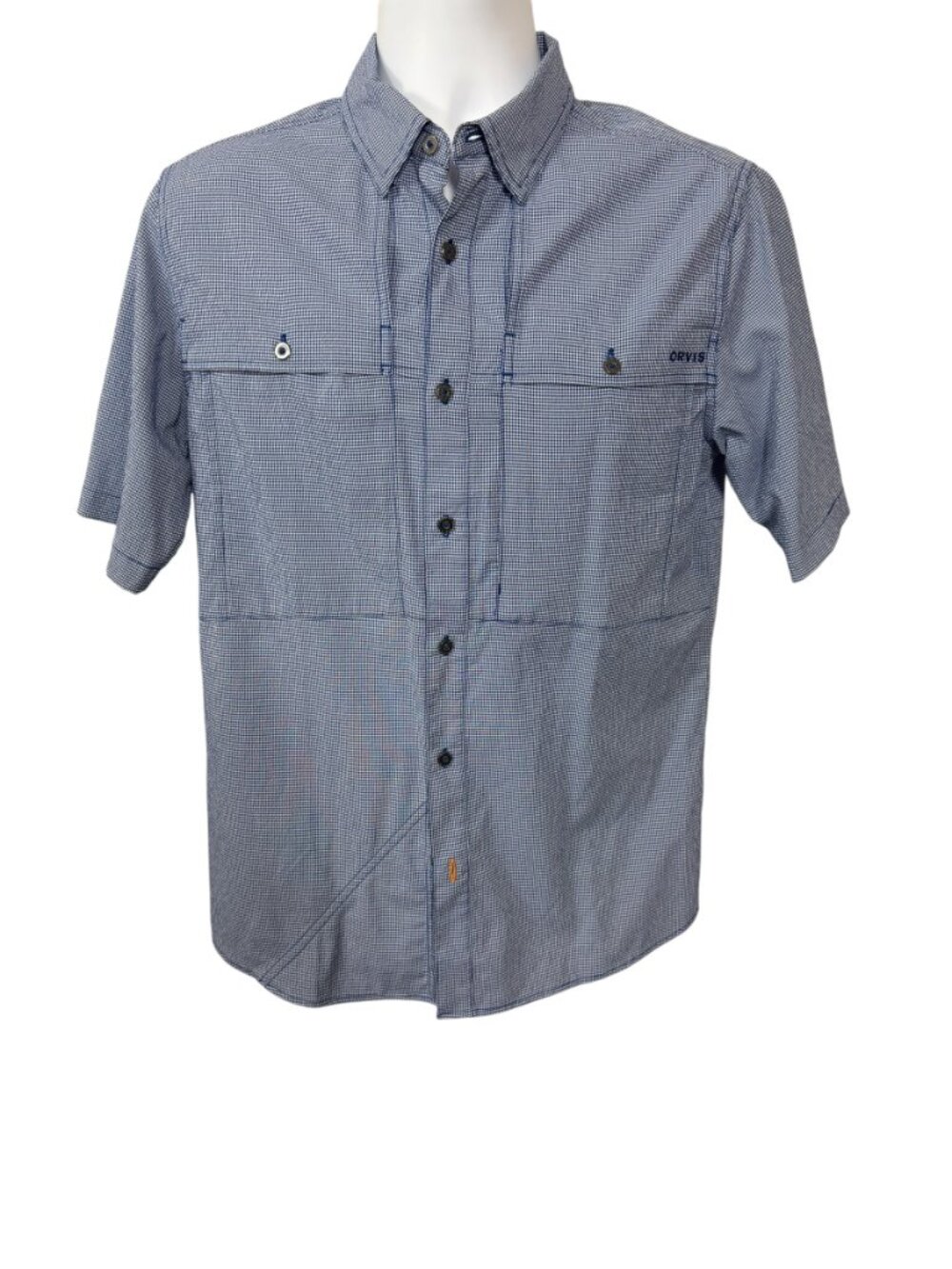 Orvis Men's Active Fit Fishing Shirt Small Blue White Gingham Ventilated